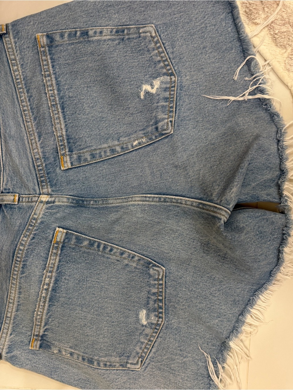 Agolde Light Blue High-Rise Distressed Denim Shorts